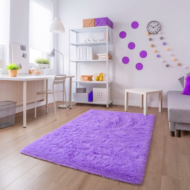 Noahas Fluffy 4x6 Purple Rugs for Bedroom Girls,Shaggy Kids Rug,Thick Shag Throw Floor Carpet,Soft Non-Slip Dorm Nursery Area Rugs for Living Room Home Decor - Image 5